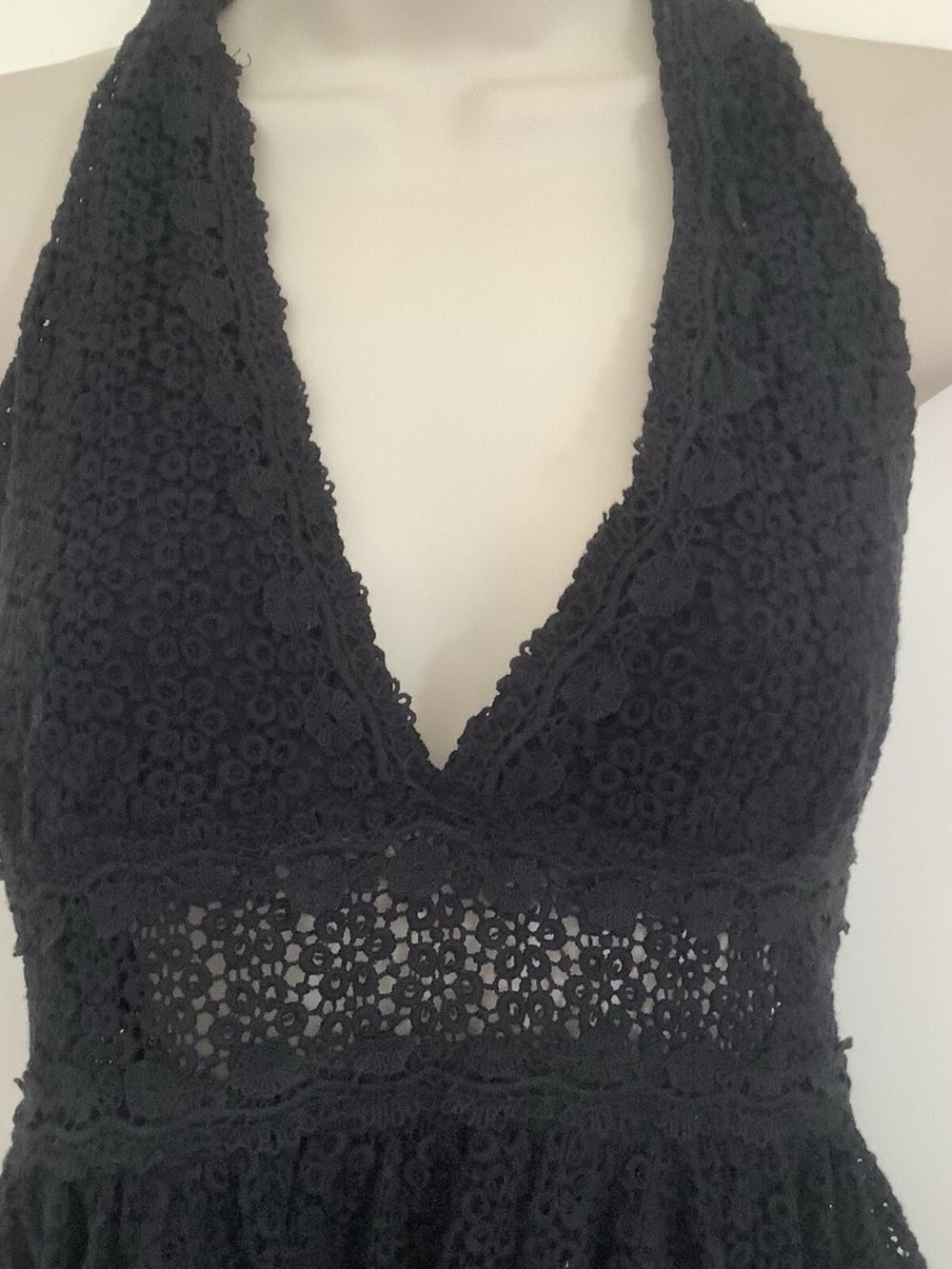 Free People So Sweetly Black Backless Halter Lace Mini Dress - Picture 3 of 5